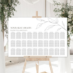 Minimalist Olive Leaf Wedding 30 Table Seating Poster