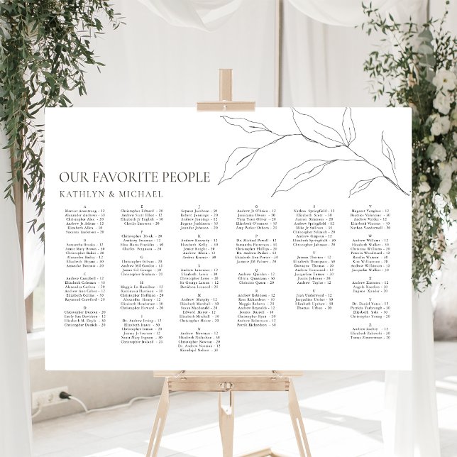 Minimalist Olive Leaf Wedding Alphabetical Seating Poster (Creator Uploaded)