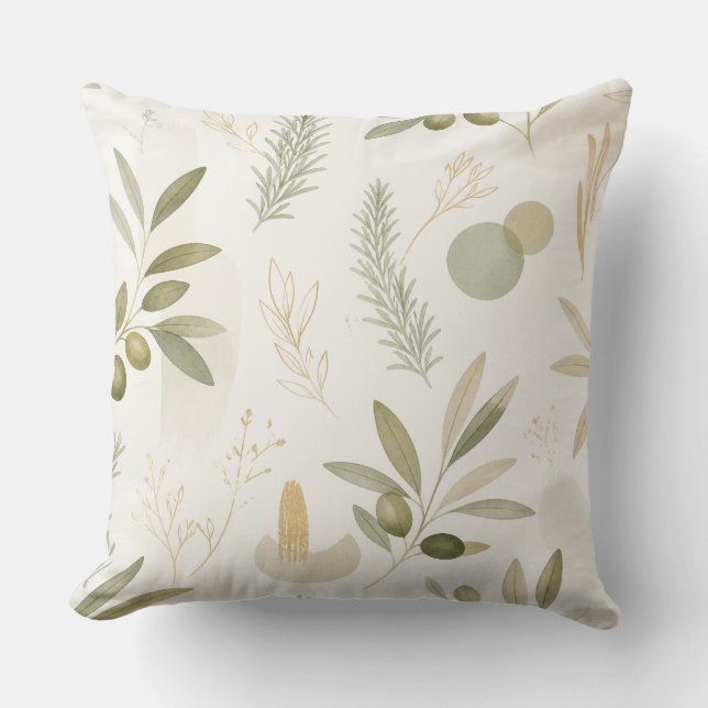 Minimalist Olive & Rosemary Botanical Pillow (Front)