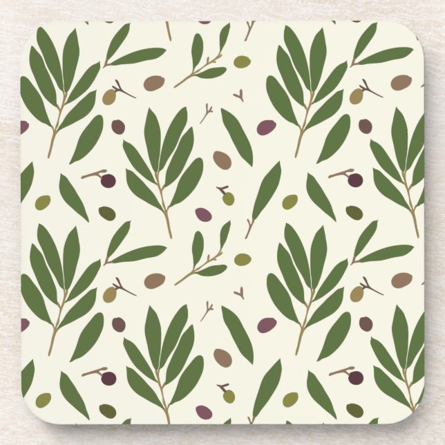 Minimalist Olives and Branches - seamless pattern. Coaster (Front)