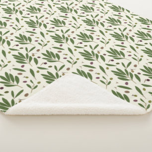 Minimalist Olives and Branches - seamless pattern. Sherpa Blanket