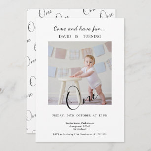 Minimalist One  Custom Photo First Birthday Invitation
