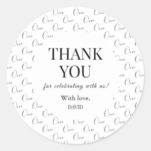 Minimalist One First Birthday Thank You Classic Round Sticker