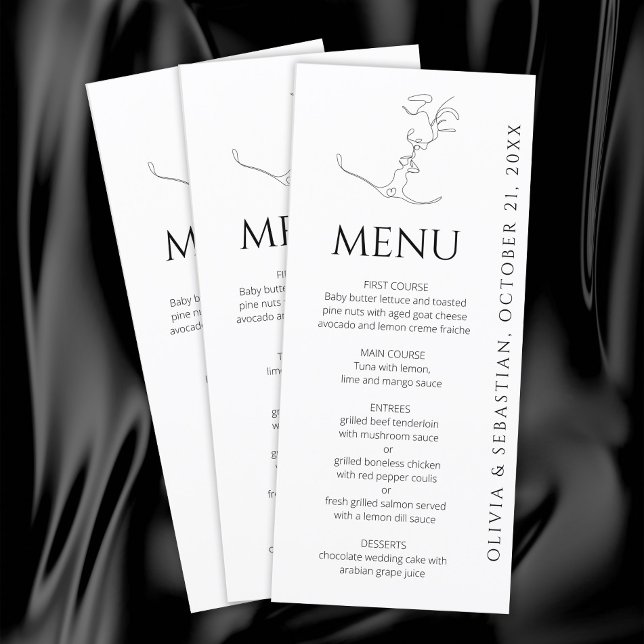Minimalist One Line Art Kissing Couple Wedding Menu (Creator Uploaded)