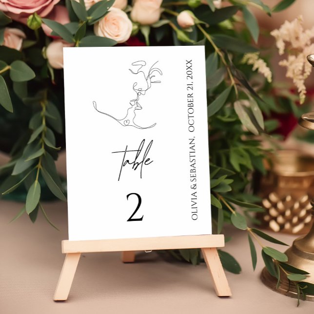 Minimalist One Line Art Kissing Couple Wedding Table Number (Creator Uploaded)