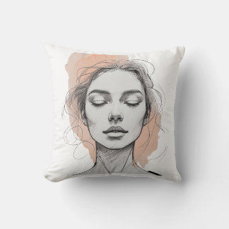 Minimalist One-Line Female Face Pillow