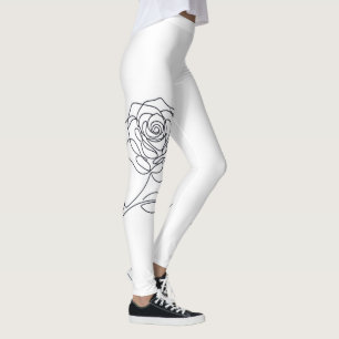 Minimalist One Line Rose Floral Leggings