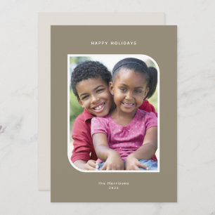 Minimalist One Photo Holiday Card Olive Brown