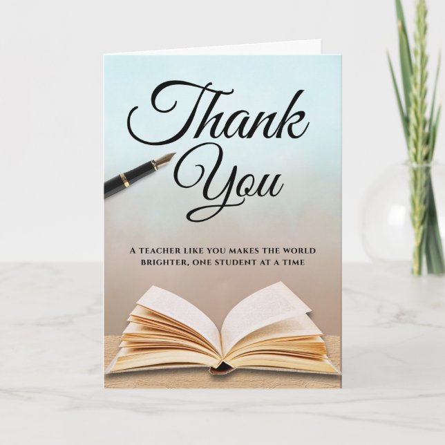 Minimalist Open Book Teacher Thank You Card (Front)