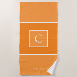 Minimalist Orang Monogram Personalized Beach Towel