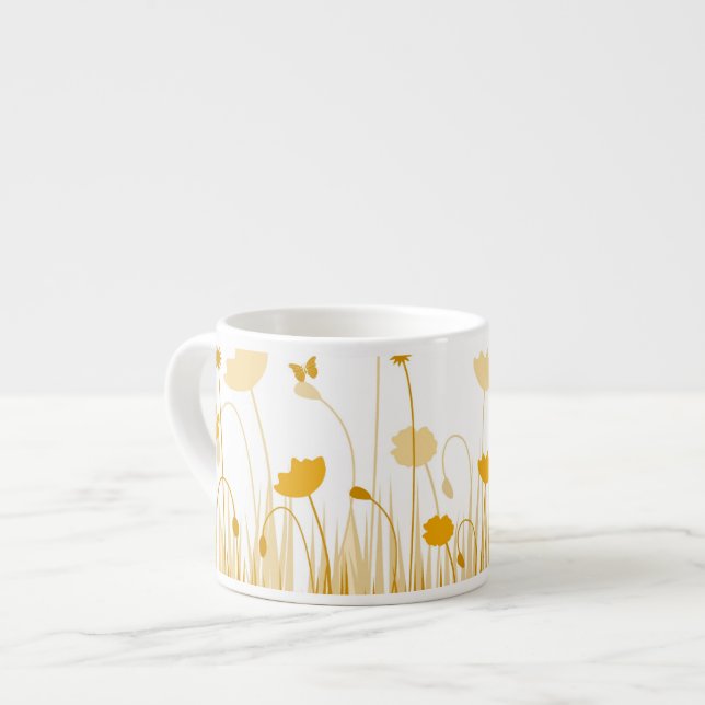 Minimalist Orange and White Poppies Meadow Floral Espresso Cup (Front Left)