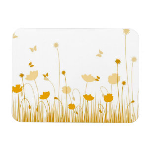 Minimalist Orange and White Poppies Meadow Floral Magnet