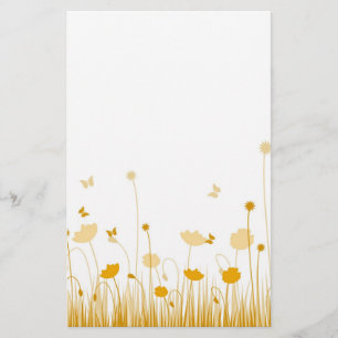 Minimalist Orange and White Poppies Meadow Floral Stationery