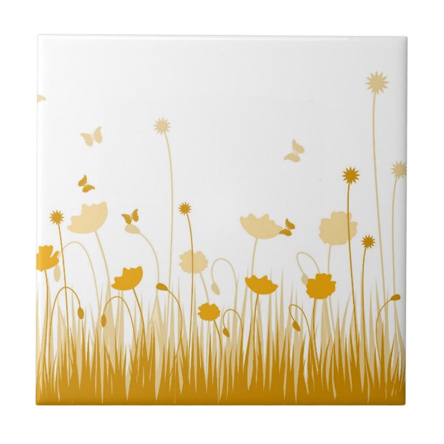 Minimalist Orange and White Poppies Meadow Floral Tile (Front)