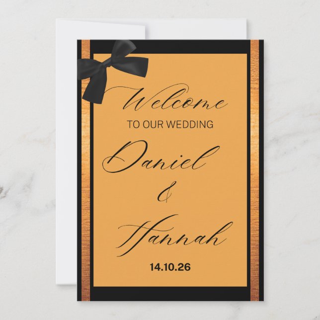 Minimalist Orange & Black Bow Wedding Invitation  (Front)