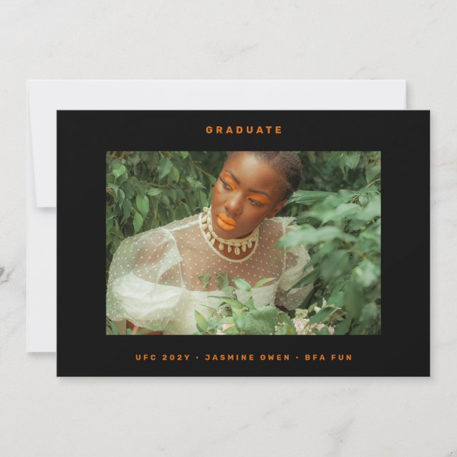 Minimalist Orange Black Graduation Photo Announcement (Front)