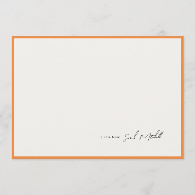 Minimalist Orange Border Personalized Script Card (Front)