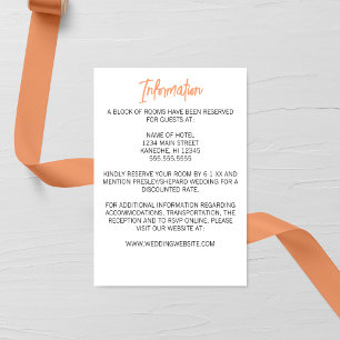 Minimalist Orange Calligraphy Wedding Enclosure Card