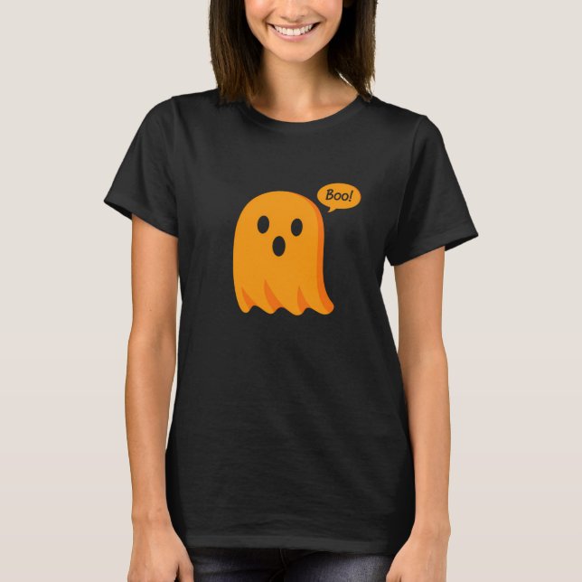 Minimalist Orange Cartoon Ghost “Boo!” T-Shirt (Front)