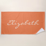 Minimalist Orange Handwritten Script Name       Beach Towel<br><div class="desc">This beach towel features a bold handwritten script name set against a warm sunset orange background for a clean, modern look. The oversized lettering feels relaxed and stylish, making it easy to spot while still feeling elevated. A simple, personal design that works beautifully for pool days, beach trips, and summer...</div>