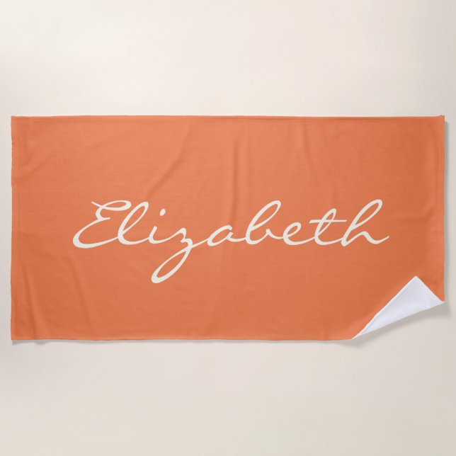 Minimalist Orange Handwritten Script Name       Beach Towel (Front)