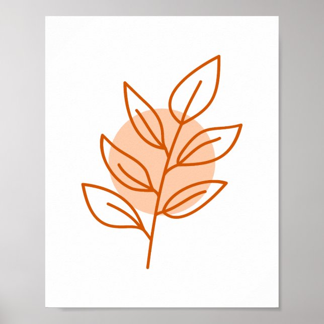 Minimalist Orange Leaves Line Art Poster (Front)