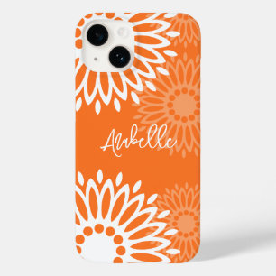 Minimalist Orange Mandala Geometric Floral Name Case-Mate iPhone 14 Case