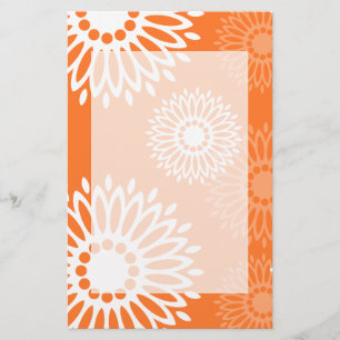 Minimalist Orange Mandala Geometric Floral Pattern Stationery