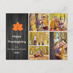 Minimalist Orange Maple Leaf 5 Photo thanksgiving Holiday Postcard