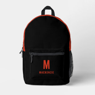 Minimalist Orange Monogram Personalized Printed Backpack