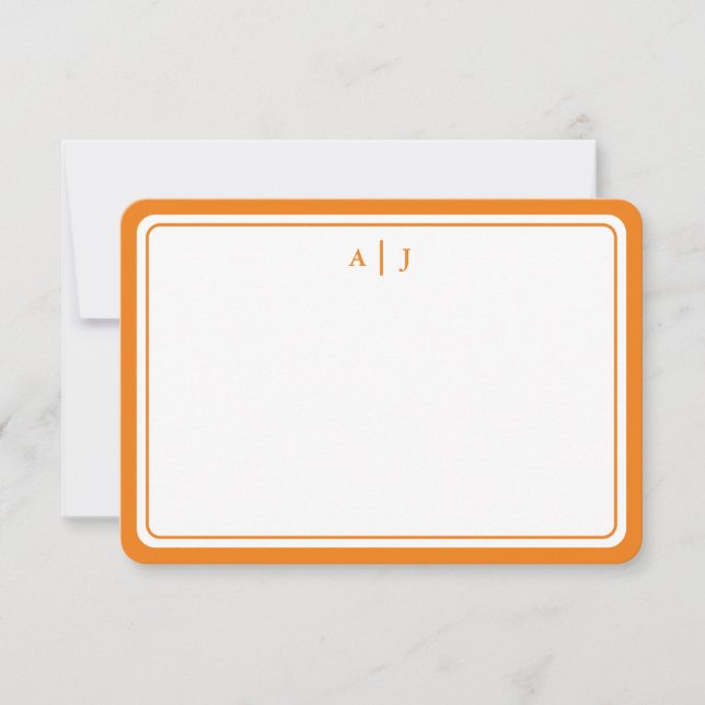 Minimalist Orange Monogram Round Border Card (Front)