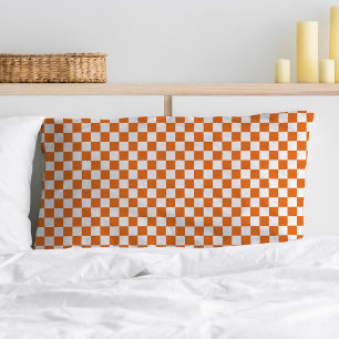 Minimalist Orange White Checkered Pillowcase