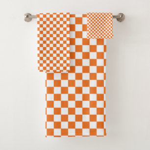 Minimalist Orange White Chequered Bath Towel Set