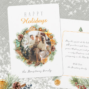 Minimalist Orange Wreath Photo Card