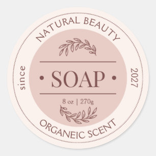 Minimalist Organic Soap Label,Custom Natural Beaut Classic Round Sticker
