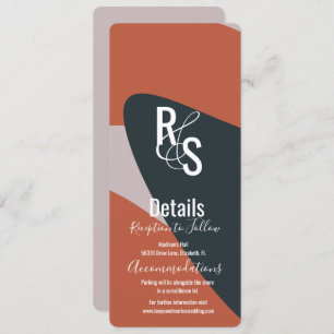 Minimalist Organic Terracotta Blue Wedding Details Invitation