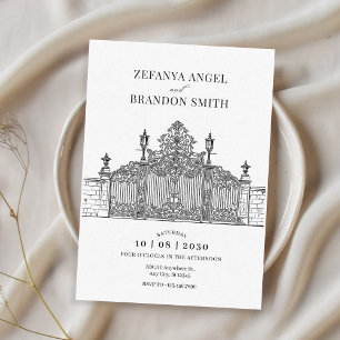 Minimalist Ornate entrance Gate art  wedding  Invitation