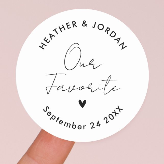 Minimalist Our Favourite Wedding Party Favour  Classic Round Sticker (Creator Uploaded)