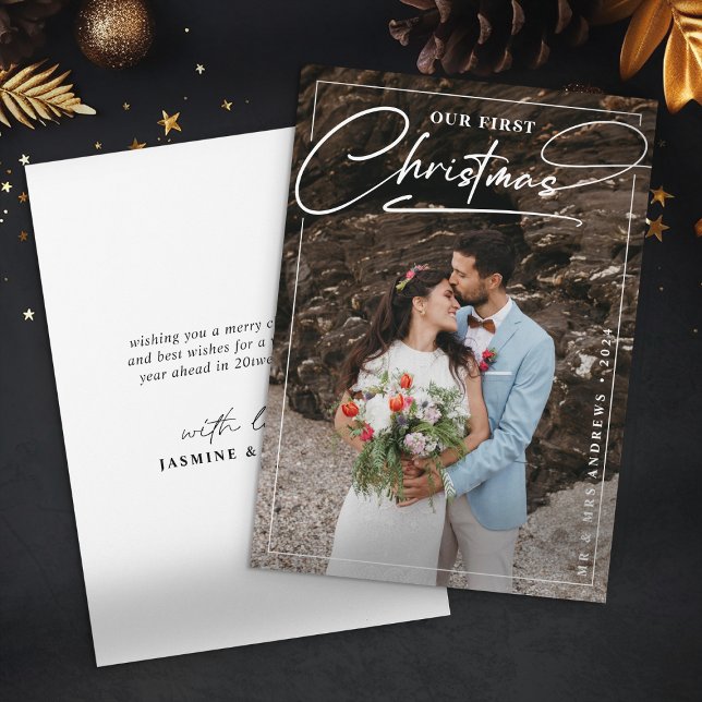 Minimalist Our First Christmas as Mr & Mrs Photo Holiday Card (Creator Uploaded)