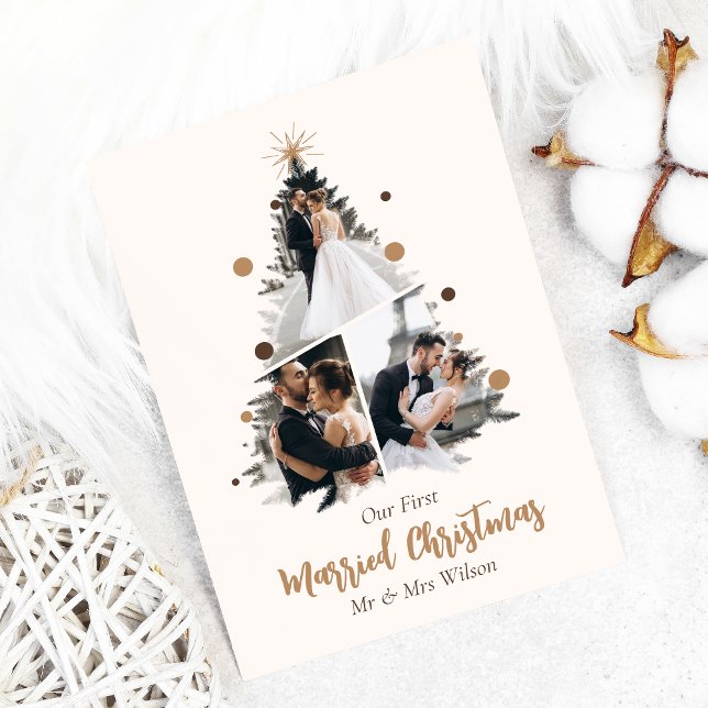 Minimalist Our First Married Christmas Three Photo Invitation (Creator Uploaded)