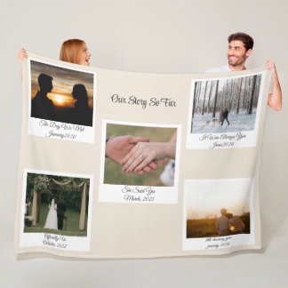 Minimalist Our Story Photo Timeline 5 Polaroid Fleece Blanket