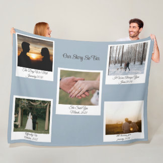 Minimalist Our Story Photo Timeline 5 Polaroid Fleece Blanket