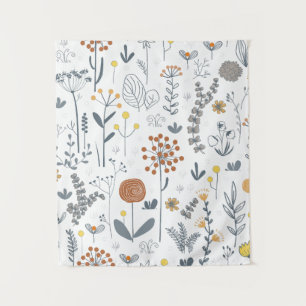 Minimalist Outline Floral Modern Wall Tapestry