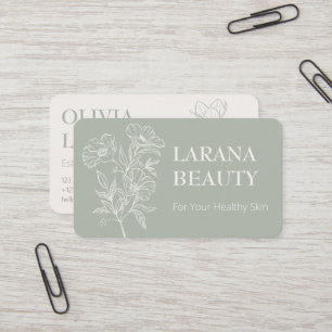 Minimalist Outline Flower on a Sage background Business Card