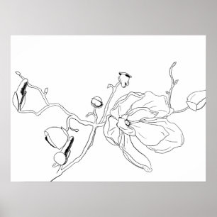 Minimalist Outline Single Magnolia Bloom Poster