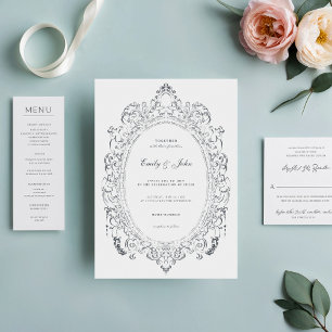 Minimalist Oval Baroque Frame Elegant Wedding Invitation