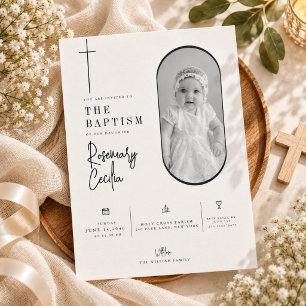 Minimalist Oval Photo Christian Baptism Invitation