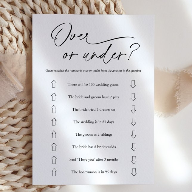 Minimalist Over or Under Bridal Shower Game Card (Creator Uploaded)