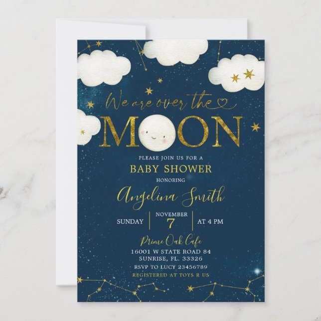 Minimalist Over The Moon Galaxy Baby Shower Invitation (Front)
