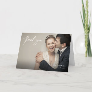 Minimalist Overlay Custom horizontal Wedding Photo Thank You Card